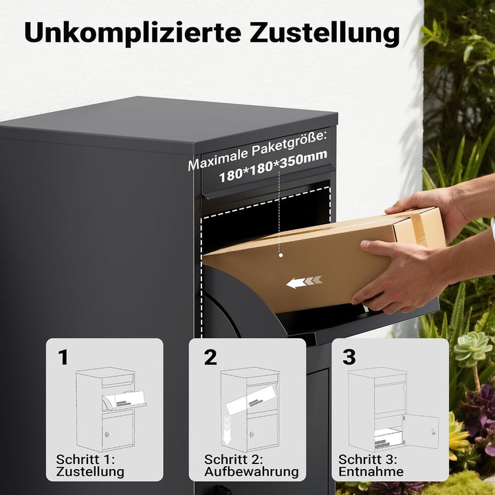 Wiltec Paketkasten grau 410 x 385 x 720 mm, Paketbox Zuhause, Private Paketannahme passend für Paket