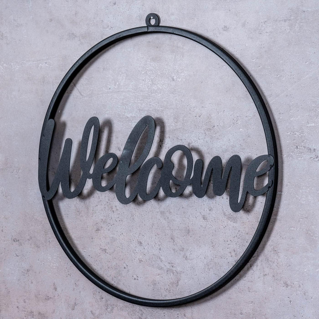 3er Set Metallbild Ø38cm Schwarz Welcome Home Relax Wandbild Rund Schild Wanddeko Metallschild Varia
