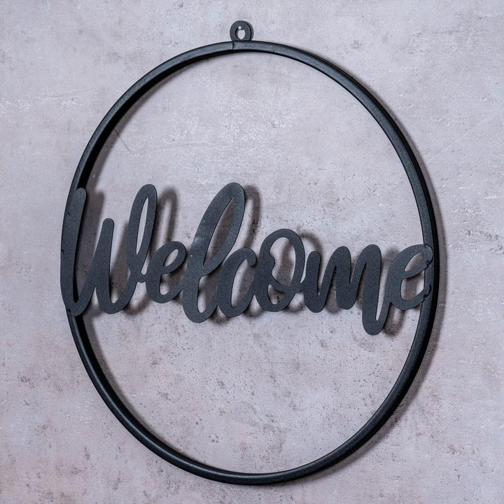 3er Set Metallbild Ø38cm Schwarz Welcome Home Relax Wandbild Rund Schild Wanddeko Metallschild Varia