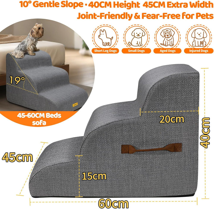 Gimars Hundetreppe mit 30D Hochdichtem Schaum & Extra-Breiten Stabilen 3 Stufen 40 cm hoch, Abnehmba