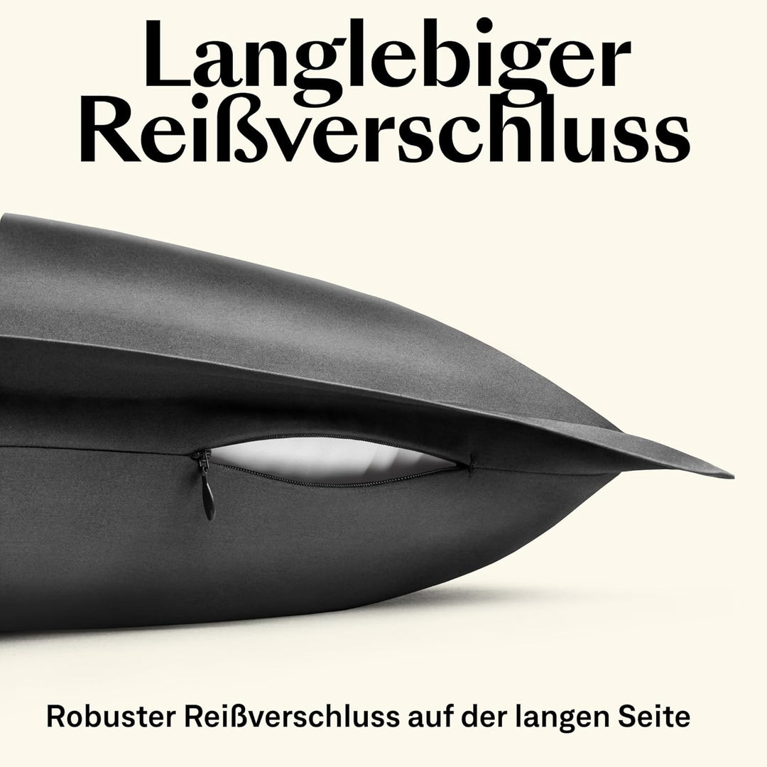 Amqua Mako Satin Kissenbezug (1x) aus ägyptischer Baumwolle 40x40 cm, anthrazit (1x) 40x40cm Schwarz