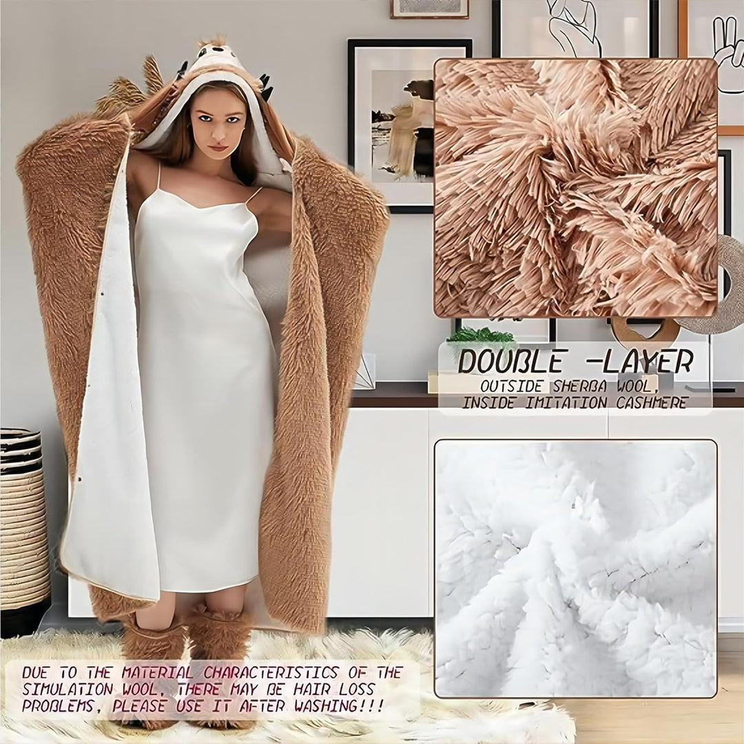 Faultier Decke mit Ärmeln und Hüttenschuhe - Geschenke für Frauen, Kuscheldecke mit ärmeln Faultier