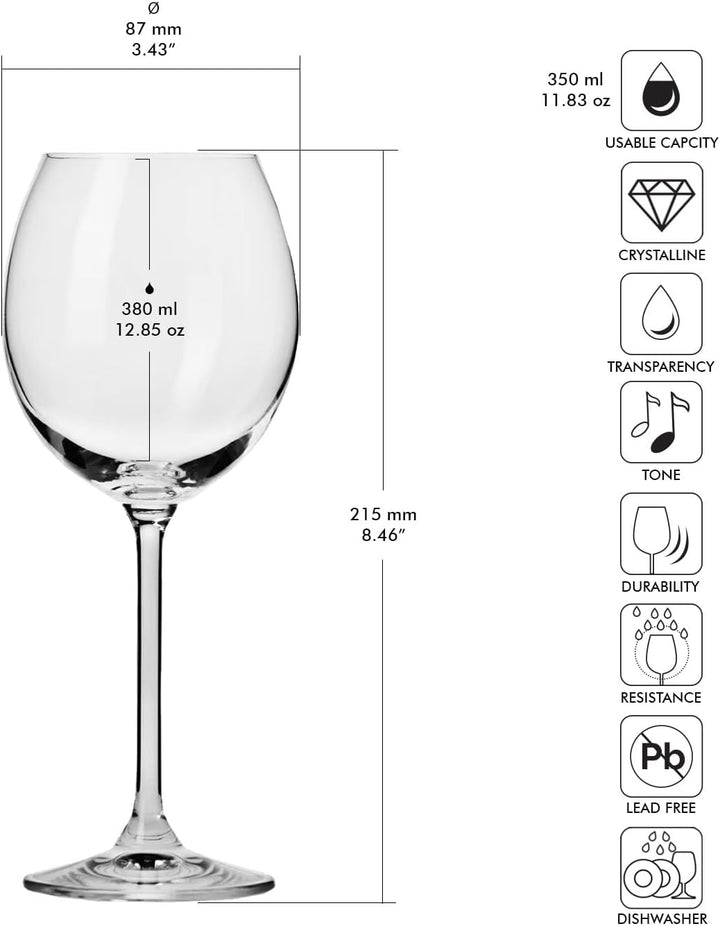 Krosno Rot-Weingläser | Set von 6 | 350 ML | Venezia Kollektion | Perfekt für Zuhause, Restaurants u