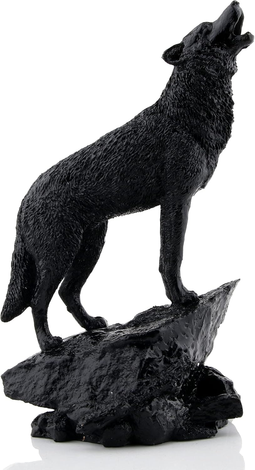 Schwarzer Wolf-Skulptur Wildtier-Heulender Wolf, Statue und Figur Black001, Black001