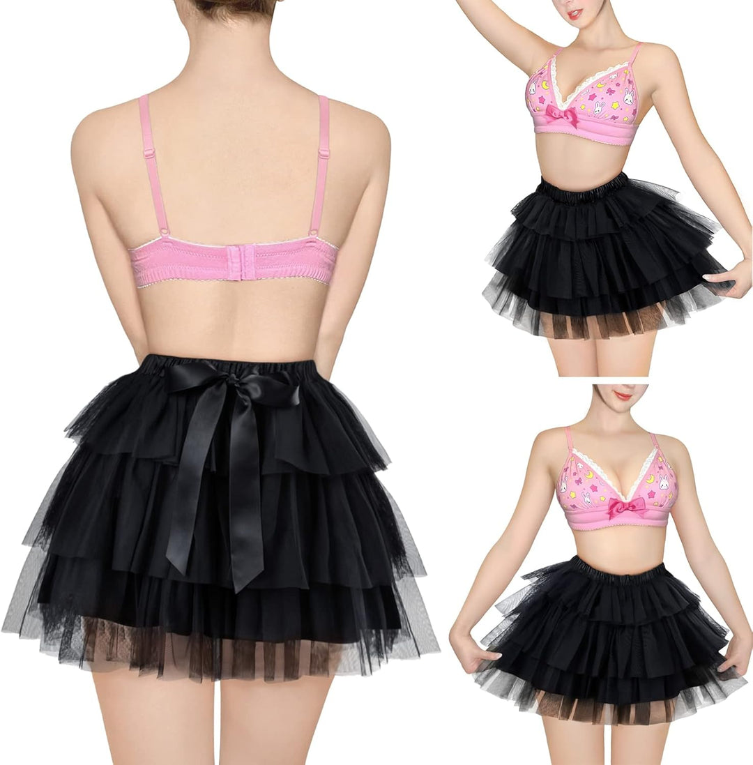 LittleForBig Damen Mesh Tüll Puffy Petticoat Tutu Ballett Bubble Rock Kurzer Ballerina Rock XXL Schw