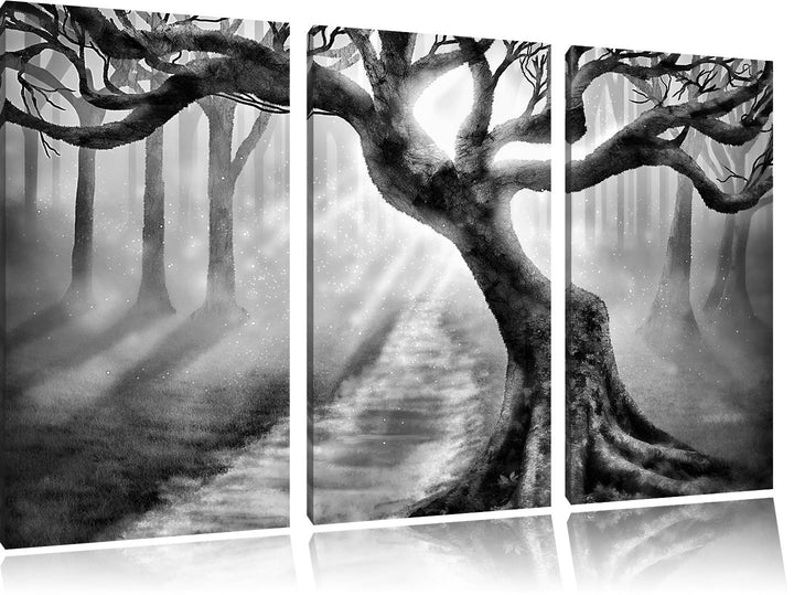 Pixxprint Baum am Waldweg als Leinwandbild/Grösse: 3 Teilig (120x80) cm/Wandbild/Kunstdruck/fertig b