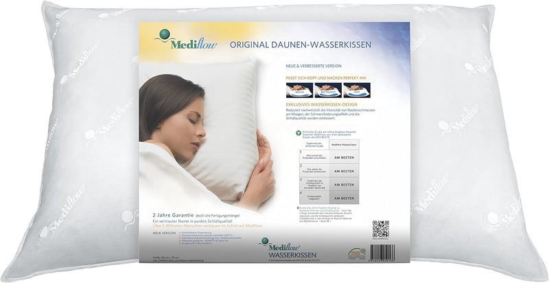 Mediflow 5016 Premium Daunenkissen mit Wasserkern, Made in Germany, Nomite, Allergiker geeignet, Oek