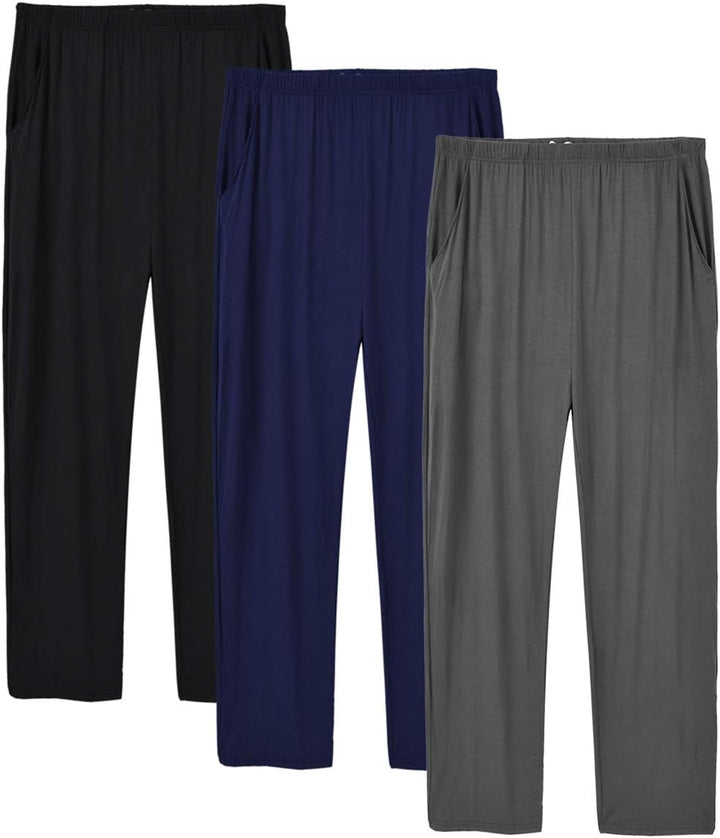 MoFiz Herren Schlafanzughose Lang Modal Pyjamahose Schlafhose Weit Loungewear S 3 Pack-02, S 3 Pack-
