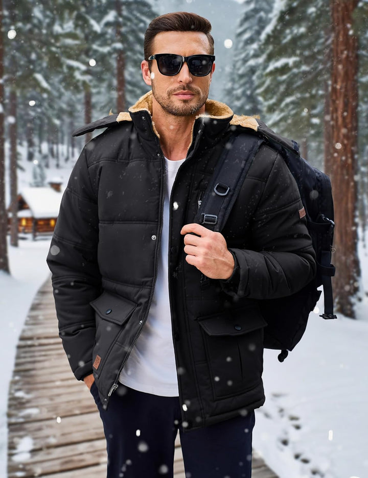 MAGCOMSEN Herren Winter Parka Jacke Winddicht Outdoor Warme Fleecejacke Freizeit Übergangsjacke Wass