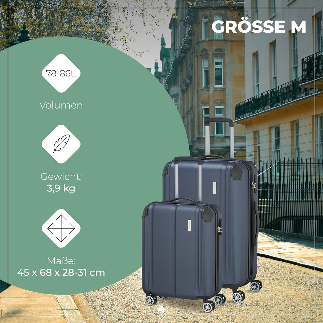Travelite 4-Rad Koffer Set Grössen L/M/S mit TSA Schloss + Dehnfalte (ausser Grösse S), Gepäck Serie