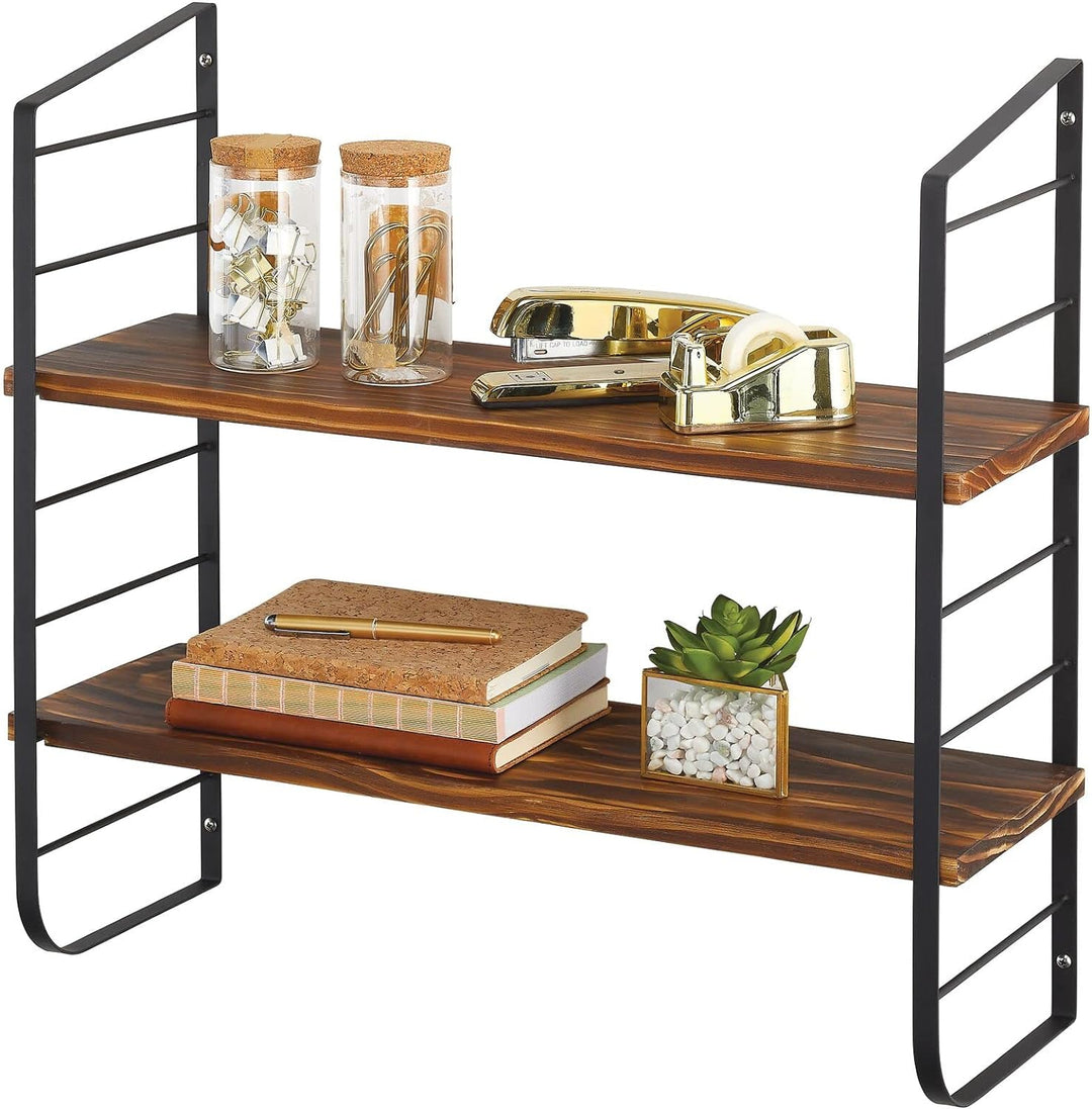mDesign modernes Wandregal mit 2 Regalböden – Holzregal mit rostbeständigen Metallhalterungen – Häng