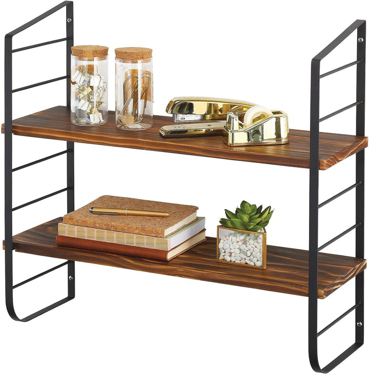 mDesign modernes Wandregal mit 2 Regalböden – Holzregal mit rostbeständigen Metallhalterungen – Häng