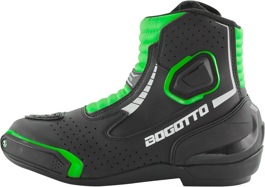 Bogotto Cartagena perforierte Motorrad Stiefel, schwarz/grün, 36 | Atmungsaktiv Schwarz Grün 36 EU,