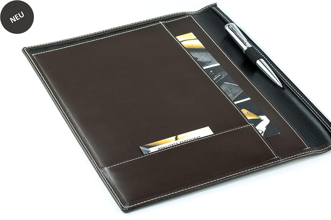 DELMON VARONE - Personalisierbare Schreibmappe DIN A4 aus Cambridge Top Grain Leder braun, Organizer
