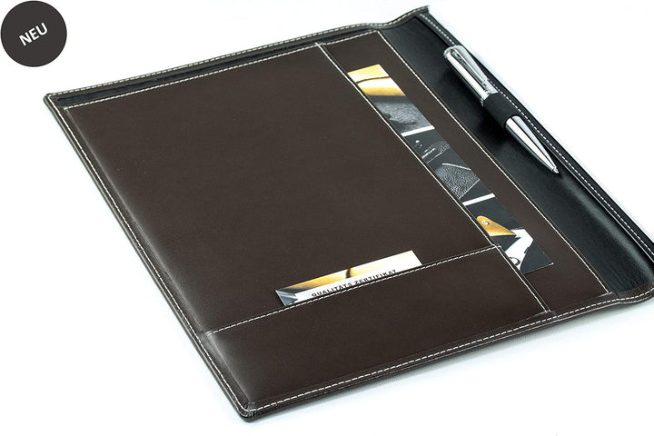 DELMON VARONE - Personalisierbare Schreibmappe DIN A4 aus Cambridge Top Grain Leder braun, Organizer