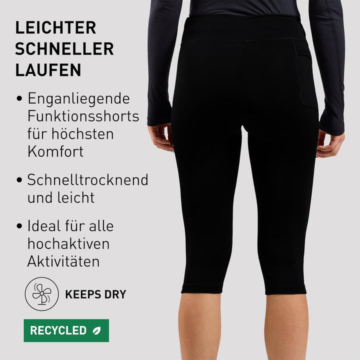 Odlo Damen 3/4 Lauftight Essentials_322991 XS Schwarz, XS Schwarz