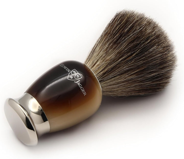 Edwin Jagger S81M582AMZ Nachahmung Licht Horn &amp; Nickel Rasierset mit Pure Badger Rasierpinsel und Ma