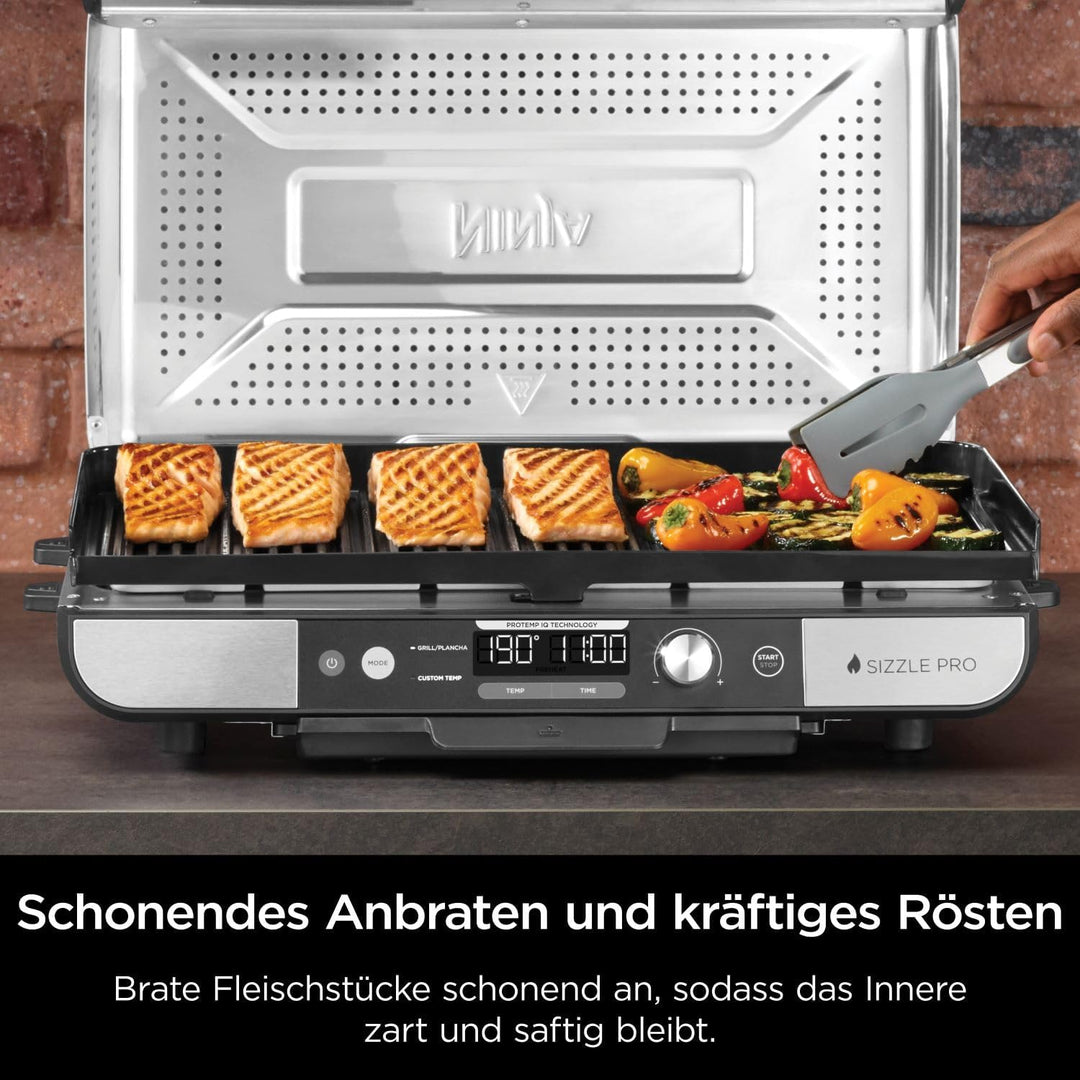 Ninja Sizzle Pro XL Indoor-Grill & Plancha, inklusive Grillplatte & oberer Plancha mit Antihaft-Kera