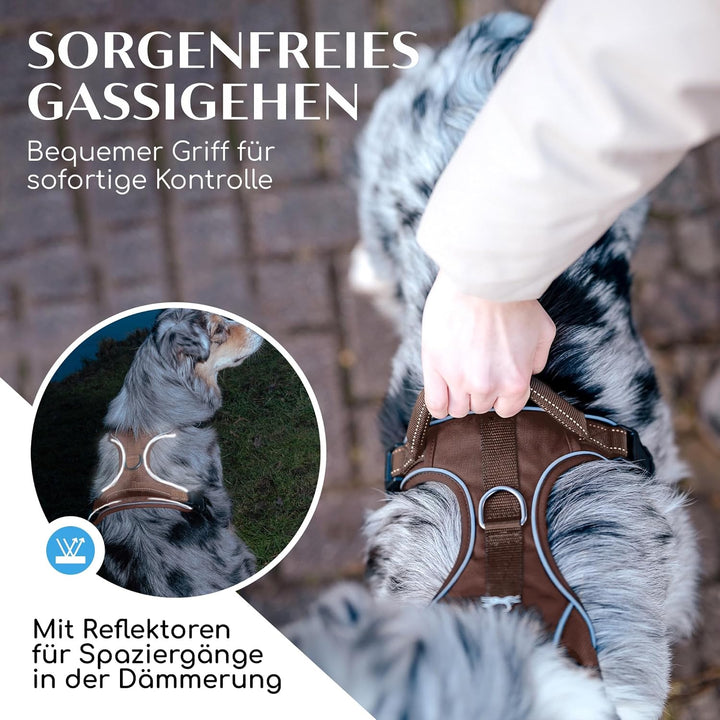 FREUDENTIER Hundegeschirr mit Griff, atmungsaktiv gepolstert - Bombenfester Sitz &amp; maximale Sicherhe