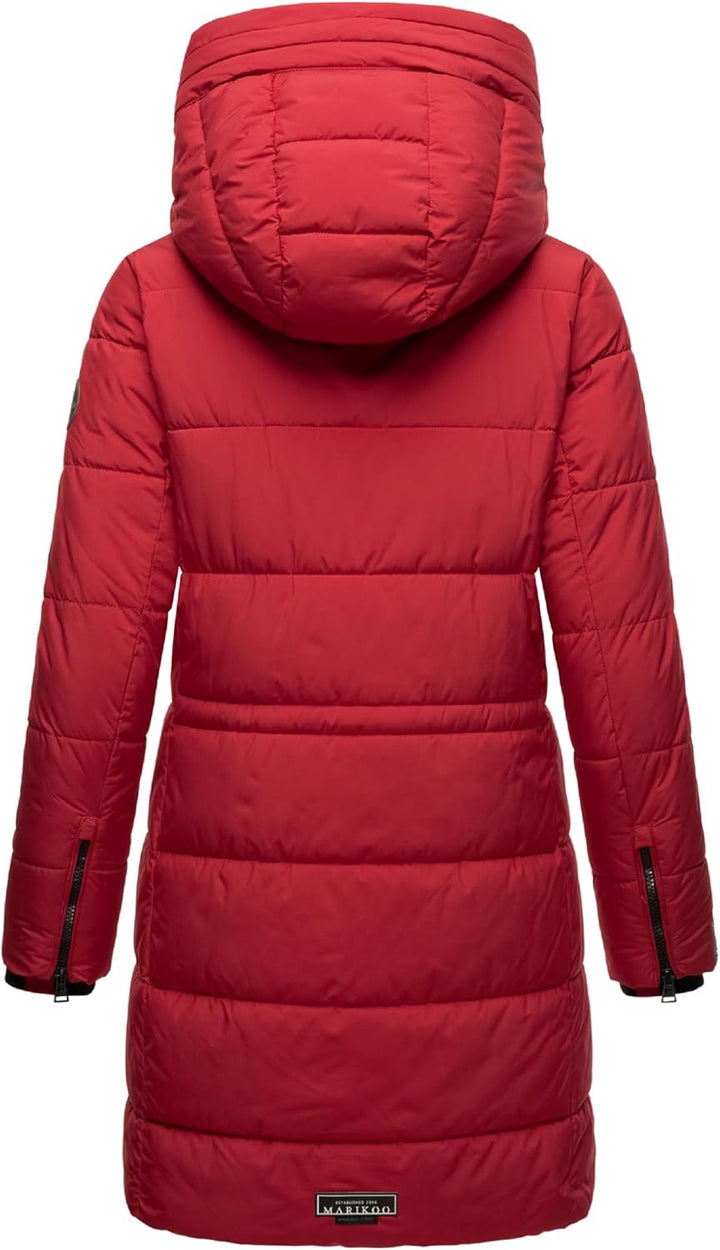 MARIKOO Damen Wintermantel Warmer Steppmantel lang mit Kapuze und hohem Kragen Karumikoo XVI XS-3XL