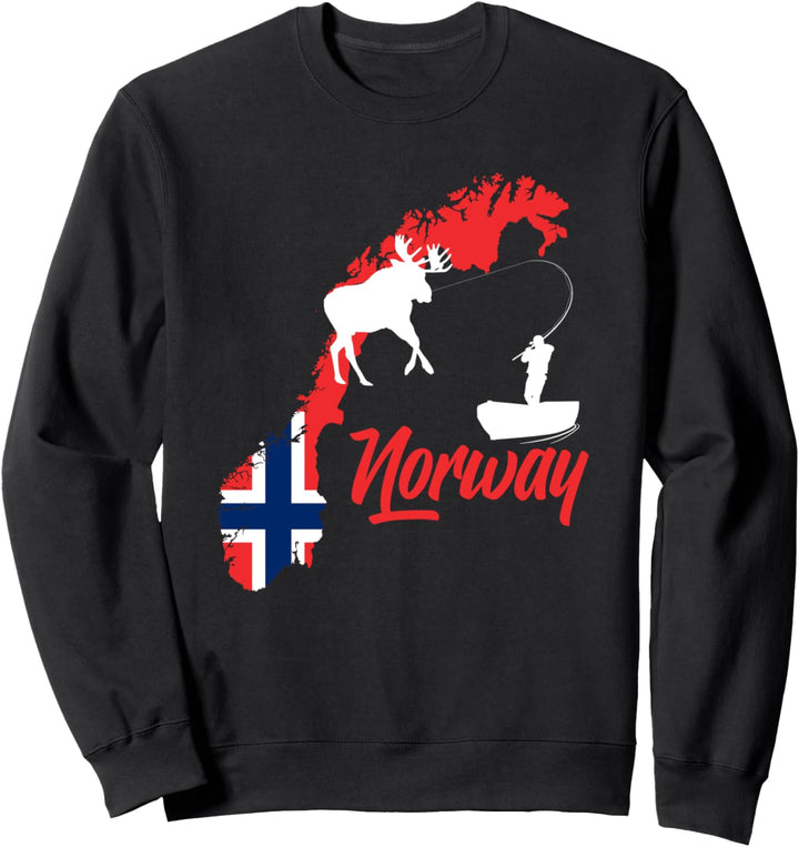 Norwegen Urlaub Norwegen Landkarte Angeln Norwegen Elch Sweatshirt