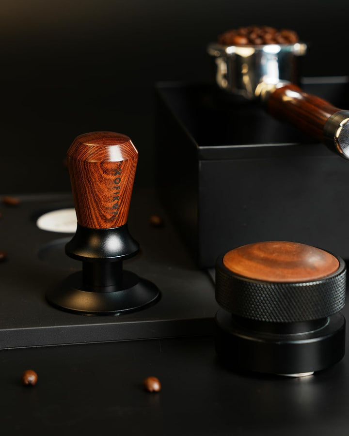 KOFIKOFI 58mm Kaffee Tamper mit Doppelfeder 30lbs Anpressdruck Kaffeemehlpresser Base Ripple Kaffee