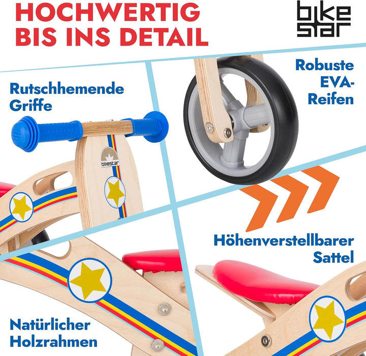 BIKESTAR Mini Kinder Laufrad Holz Lauflernrad mit DREI Rädern für Jungen und Mädchen ab 1 – 1,5 Jahr