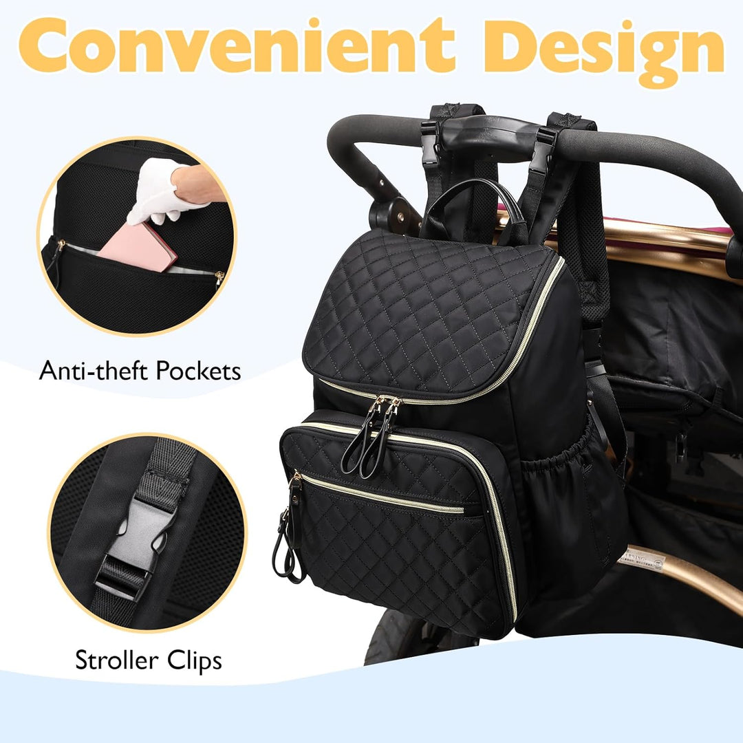 Baby Wickeltasche Grosser Wickelrucksack mit Multifunktions-Babytaschen Passform für Kinderwage L Sc