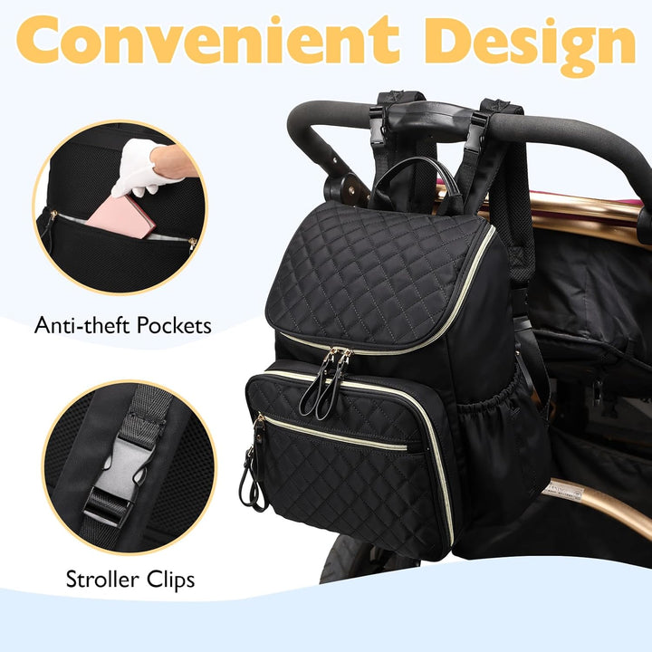 Baby Wickeltasche Grosser Wickelrucksack mit Multifunktions-Babytaschen Passform für Kinderwage L Sc