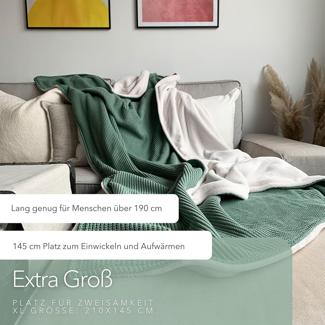 Kuscheldecke”Strick” 145 x 210 cm - Kuschlig warme Sofadecke Wohndecke aus extra weichem Wellnessfle