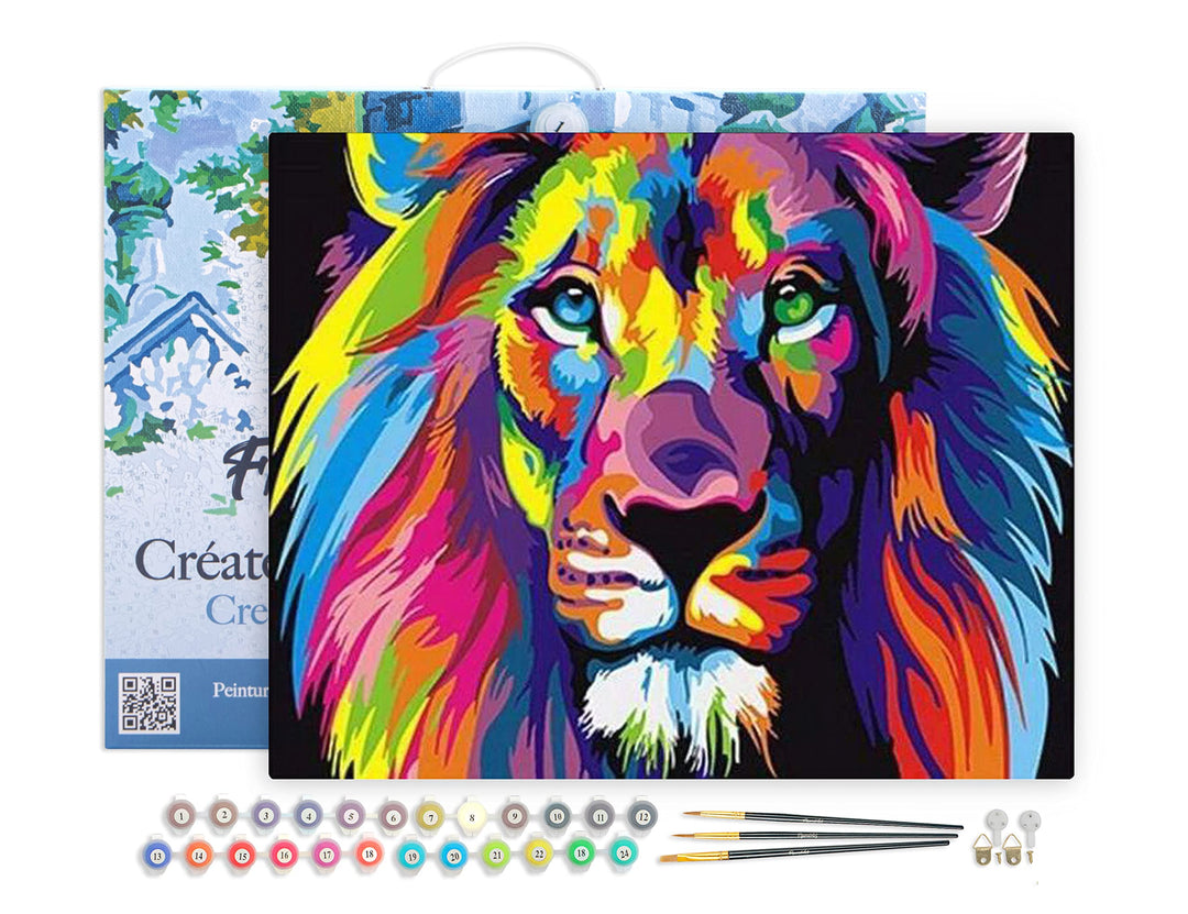 Figured'Art Malen Nach Zahlen Erwachsene Mit Rahmen Pop Art Löwe - Paint by Numbers Basteln DIY Bast