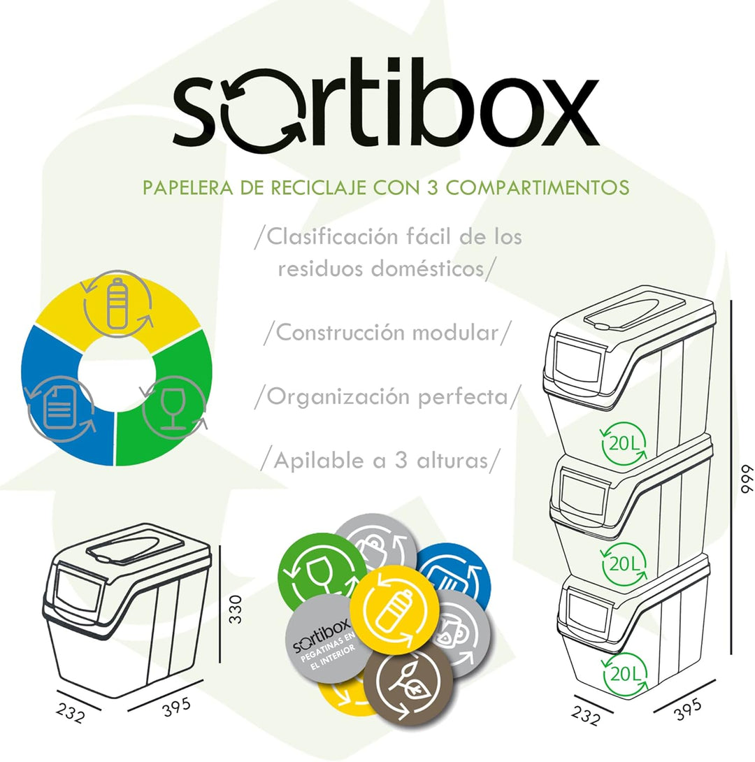 Sortibox 4er Set Mülleimer Abfalleimer Küche (80 Liter 4x25L) Papierkorb Behälter Abfallsammler Müll