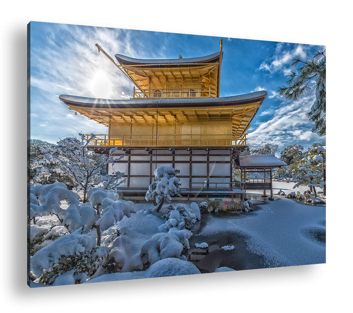 deyoli japanische Schneelandschaft des Kinkaku Ji-Tempels Format: 80x60 als Leinwandbild, Motiv fert