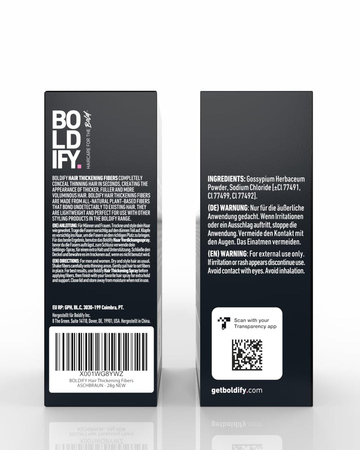 BOLDIFY Streuhaar für Dünner Werdendes Haar (Aschbraun), Unsichtbar, Natürlich, Grosse Flasche, 28g,