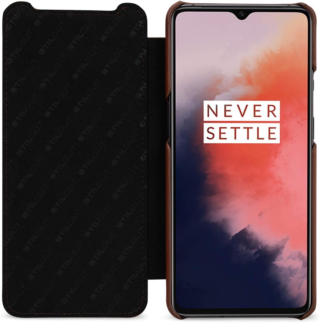 STILGUT Hülle geeignet für OnePlus 7T Lederhülle Book Type, braun antik OnePlus 7T braun antik, OneP