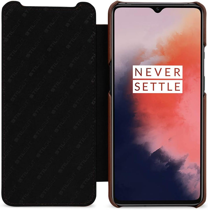 STILGUT Hülle geeignet für OnePlus 7T Lederhülle Book Type, braun antik OnePlus 7T braun antik, OneP