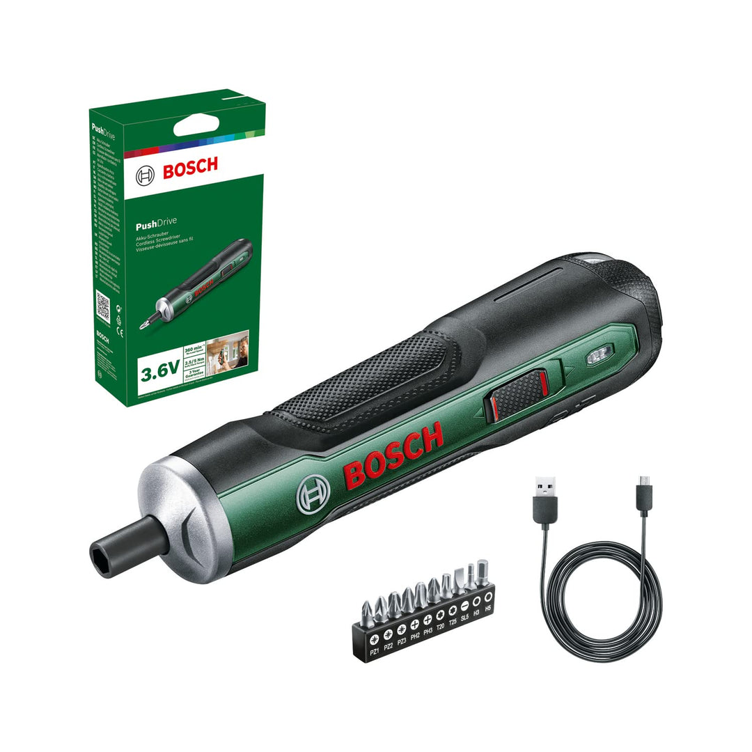 Bosch Home and Garden Bosch Akkuschrauber PushDrive Starter Set (3,6V; 1,5Ah; 5,0 Nm; 10x Schraubend