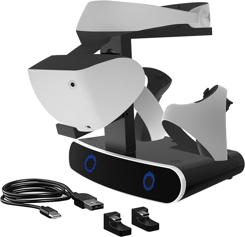 Ladestation für PS VR2, 3 in 1 Ladestation Ständer für VR2 2 Headset & Sense Controller, Ladedock St