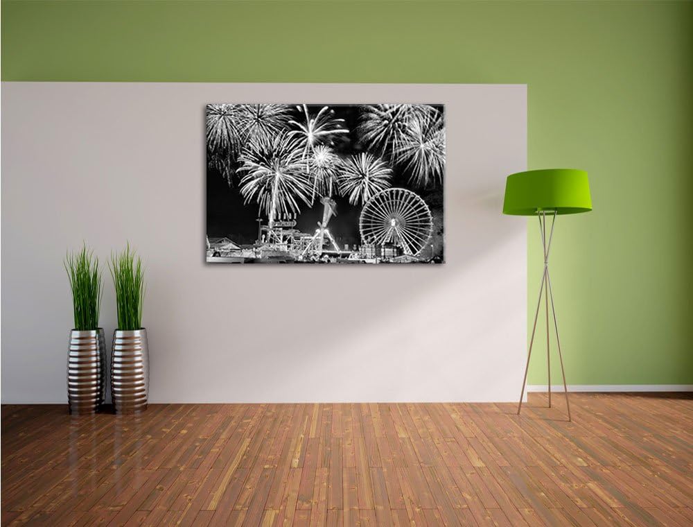 Pixxprint Monocrome, Silvester Riesenrad, Feuerwerk, Format: 100x70 auf Leinwand, 100x70