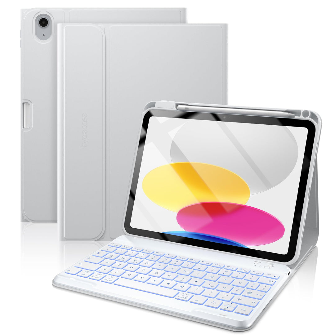 typecase Hülle mit Tastatur für iPad A16 11/10 Generation((2025/2022, 11/10.9 Zoll),7-farbige Beleuc
