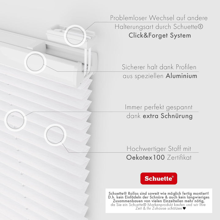 Schuette® Plissee ohne Bohren ● Dolomite Kollektion: Cold Morning (Grau) ● 60x100cm (Breite x Höhe)