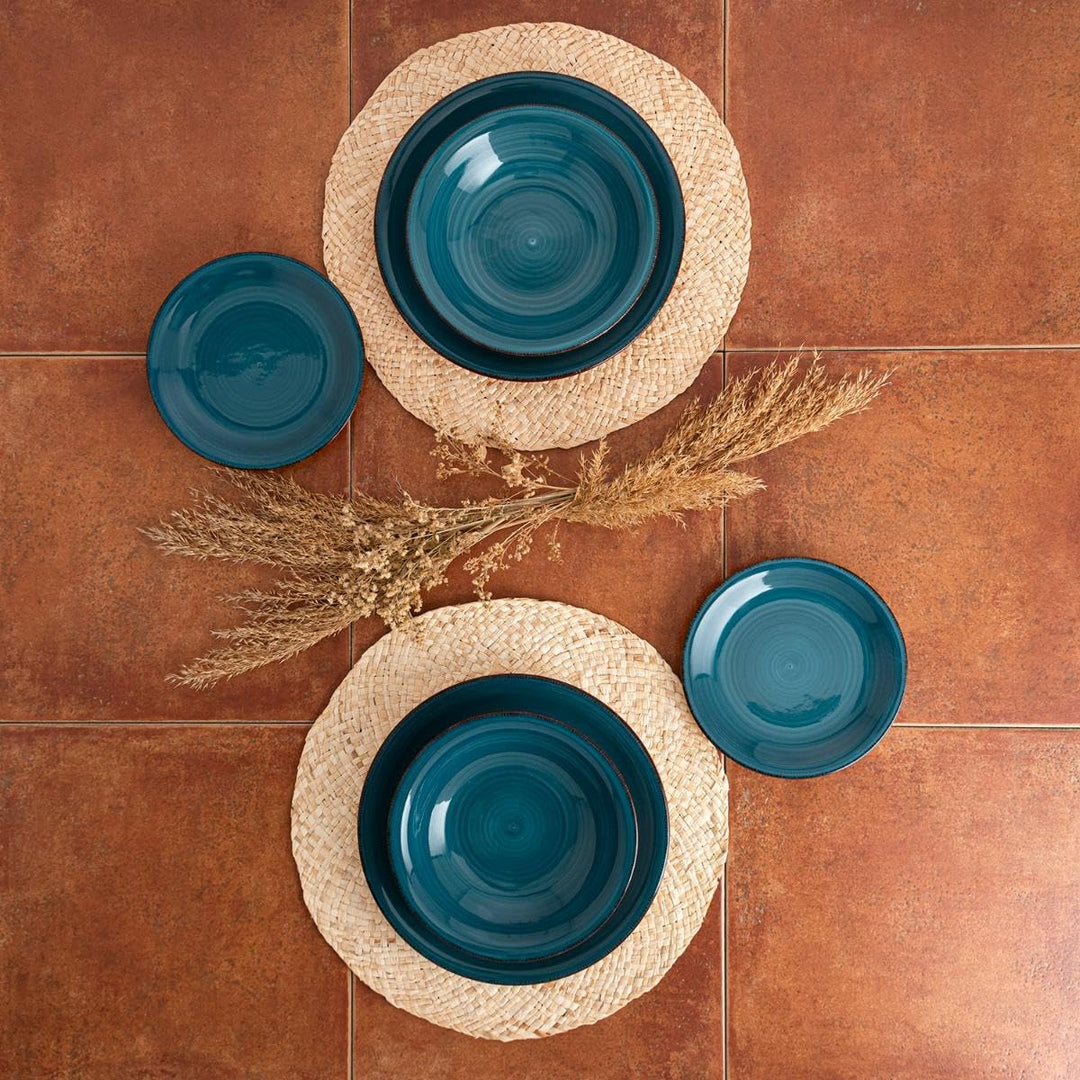 Quid Saphir Vita Geschirr aus Keramik, 18 Stück, 6 Personen, Blau