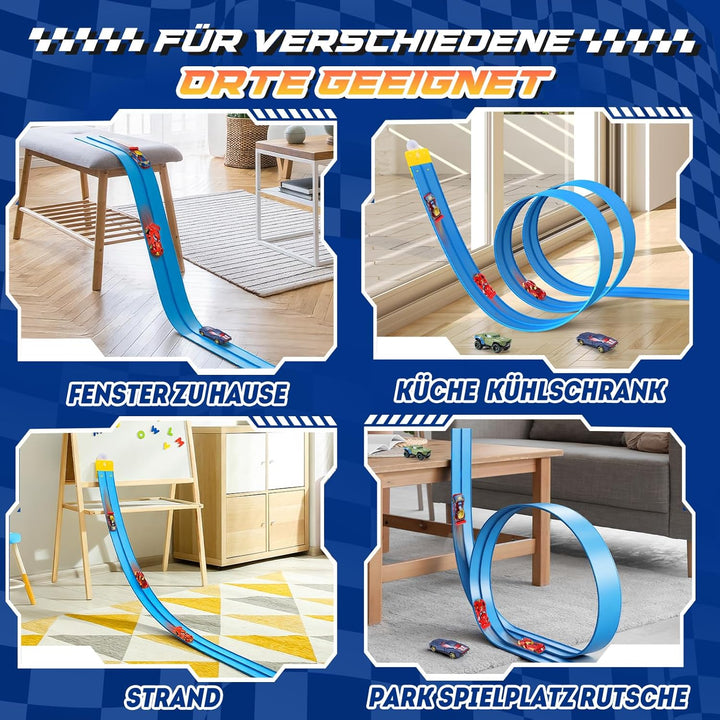 Flexible Rennbahn Kinder, Geschenk Junge 3 4 5 6 7 8 Jahre Rennstrecke Auto Spielzeug ab 3-8 Jahre J