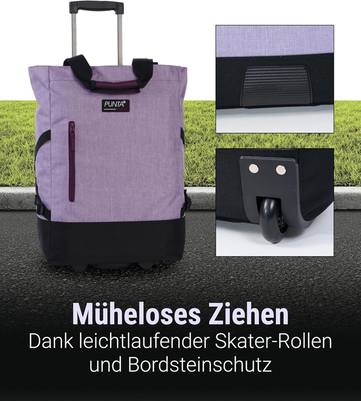 Punta® Einkaufstrolley 33L Flieder | Einkaufstrolley modern mit Skater-Rollen – leise & leichtgängig