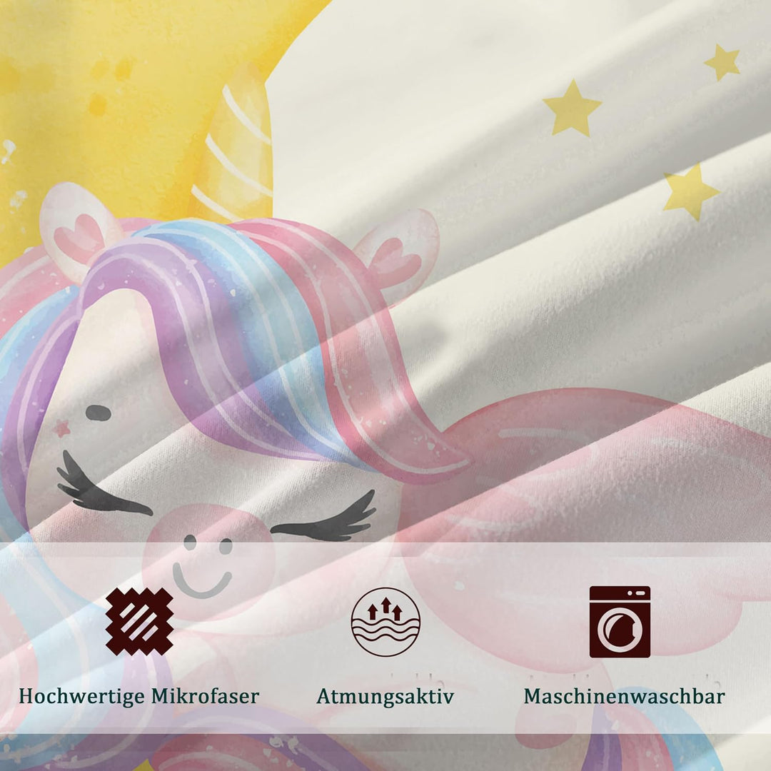 DJDEA Mond-Einhorn Bettwäsche Kinder 135x200 Mädchen Weich Mikrofaser,Einhorn Motiv Kinderbettwäsche