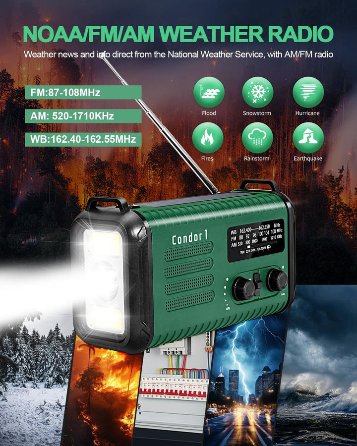 20000mAh Kurbelradio, tragbares Solar-Notfallradio mit AM/FM-Empfang, SOS Alarm, LED-Leselicht und T