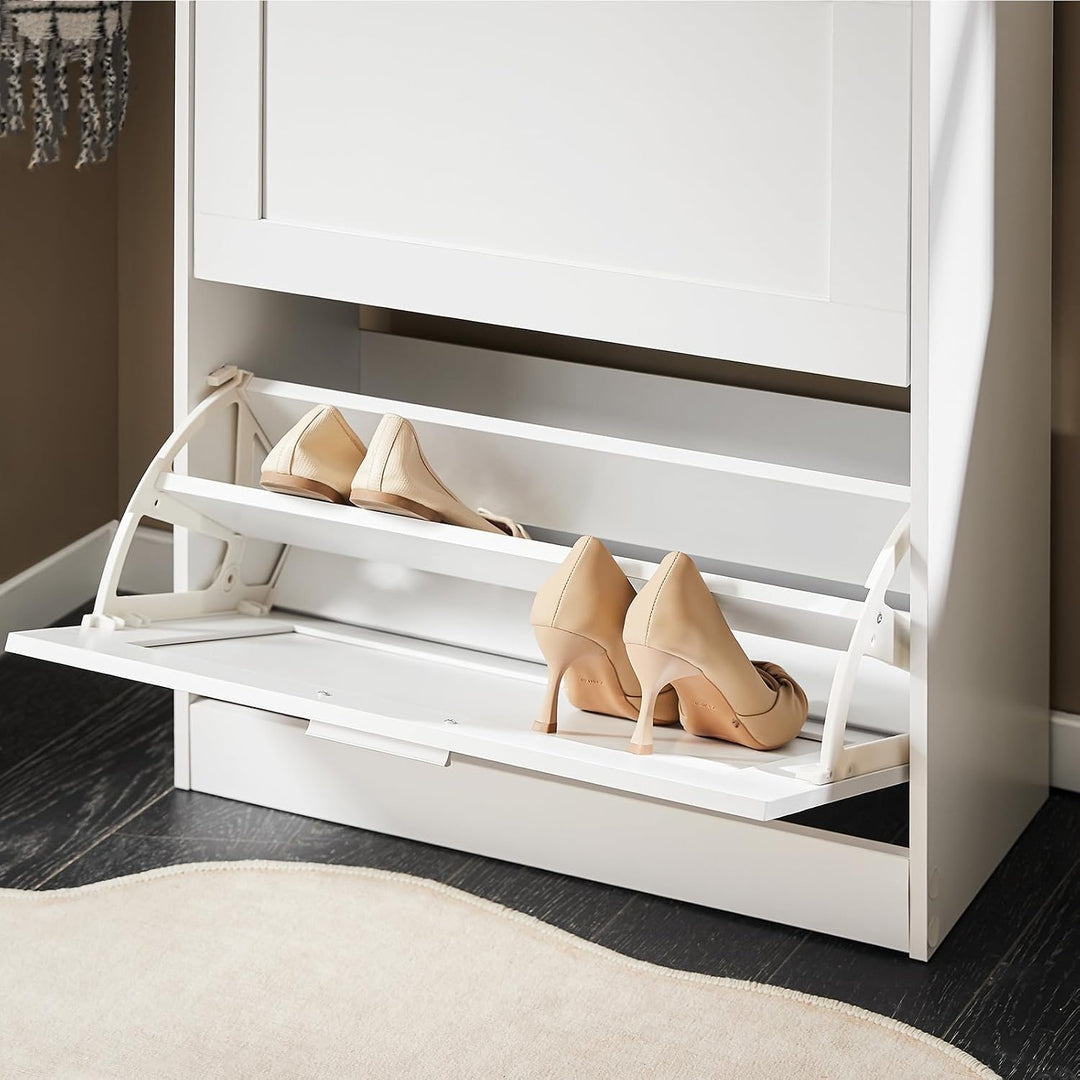 SoBuy Schuhschrank schmal mit 2 Klappen 60x80x25cm für Flur | Schuhkipper mit höhenverstellbaren Fäc