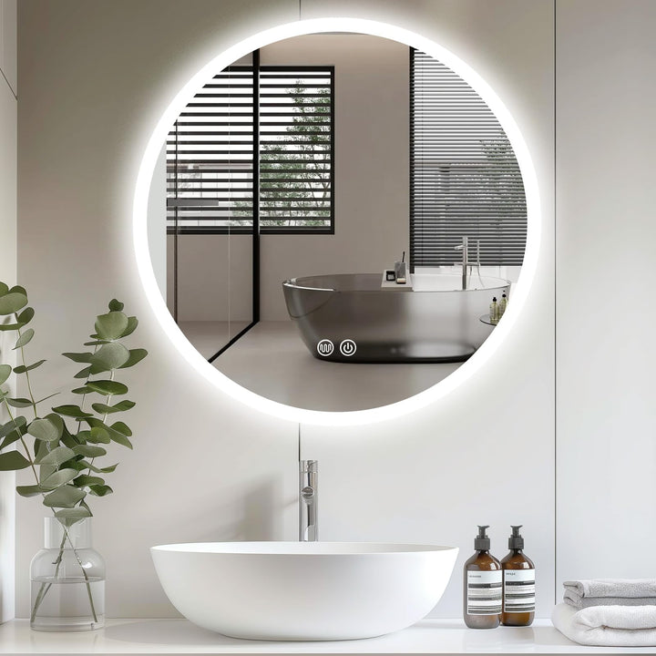 Spiegel mit Beleuchtung, 70cm Rund LED Spiegel mit Touch-Schalter, Dimmbar, 3 Lichtfarbe Einstellbar