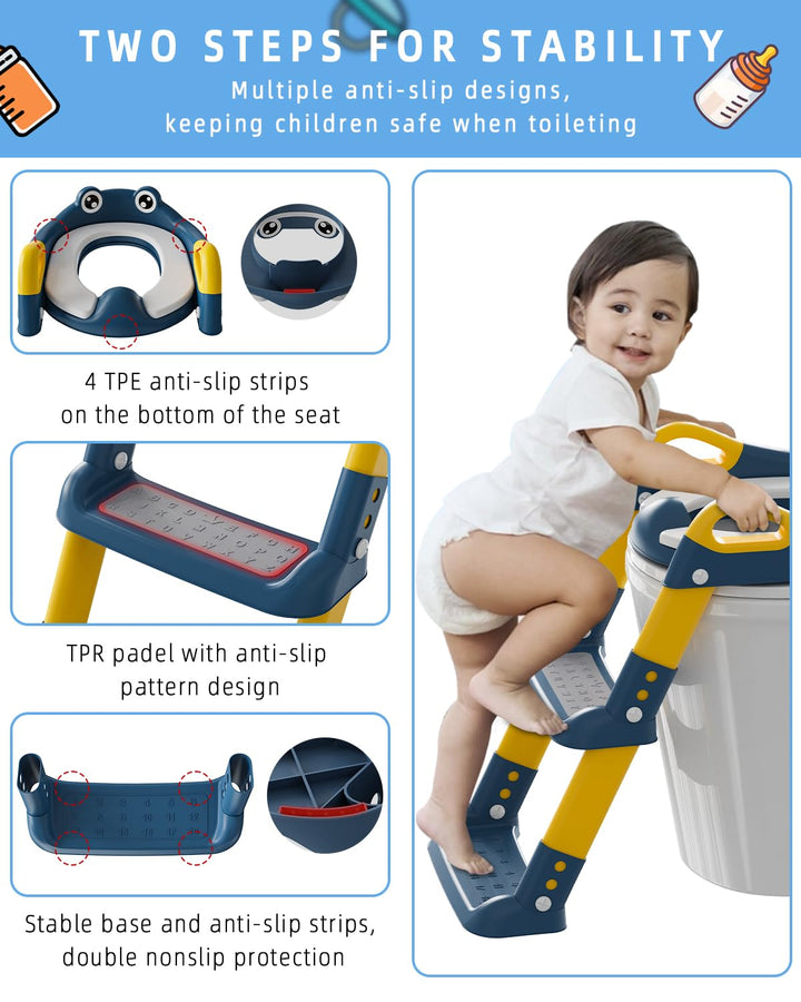 Toilettensitz Kinder mit Treppe, Toilettentrainer für Kinder, WC Sitz mit PU Gepolsterter, Höhenvers