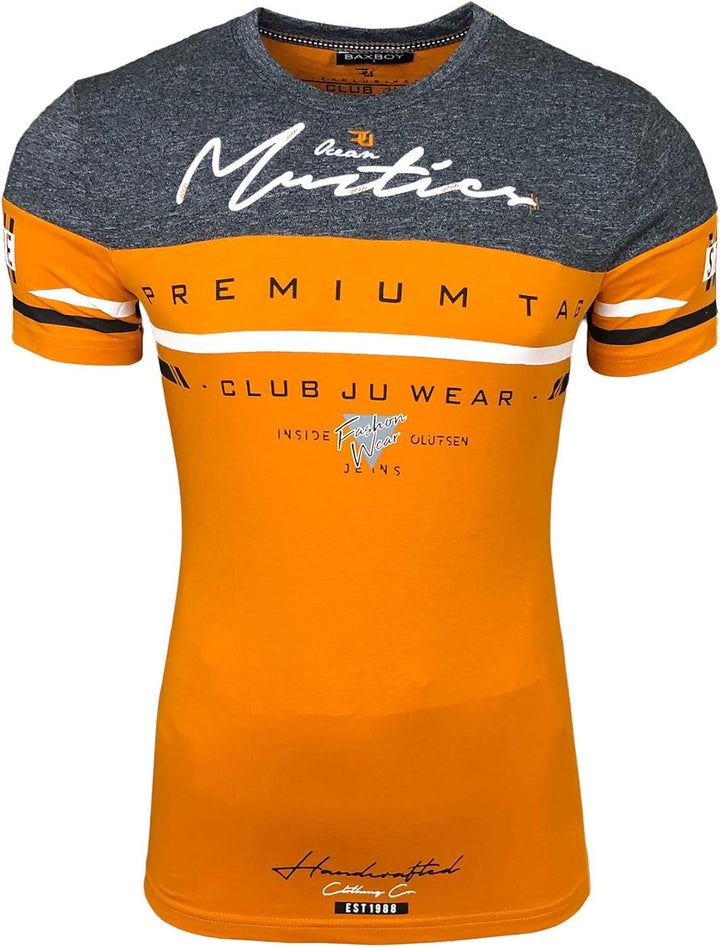 Herren Rundhals Vintage T-Shirt Kurzarm Slim Fit Design Fashion Top Print Shirt 2857 S Orange, S Ora